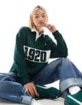 [New Era] New Era oversized motif rugby top in green S GREEN