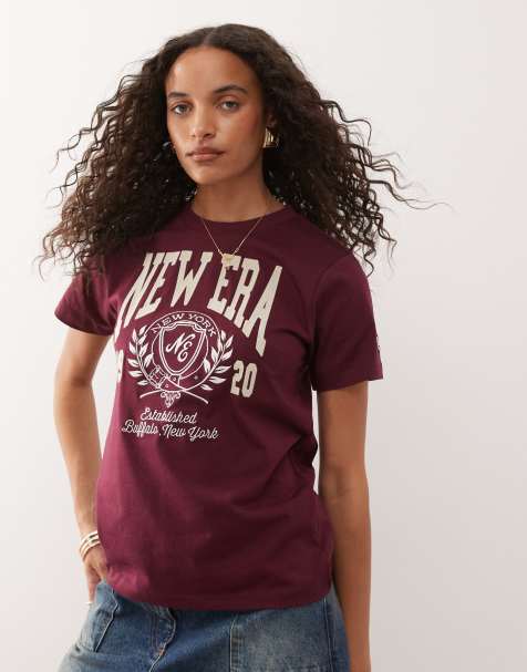 New Era oversized t-shirt in burgundy with collegiate print - view 1