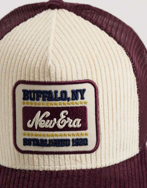 New Era patch logo cord contrast peak trucker cap in red multi, 2 of 3