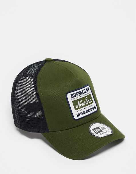 New Era patch logo trucker cap in khaki - view 1