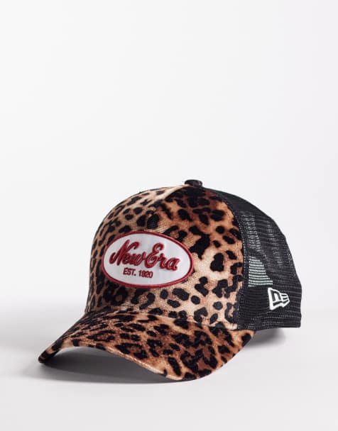 New Era patch logo womens leopard print trucker cap in multi - view 1