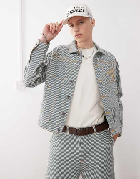 New Era pinstripe denim jacket co-ord in multi - view 1