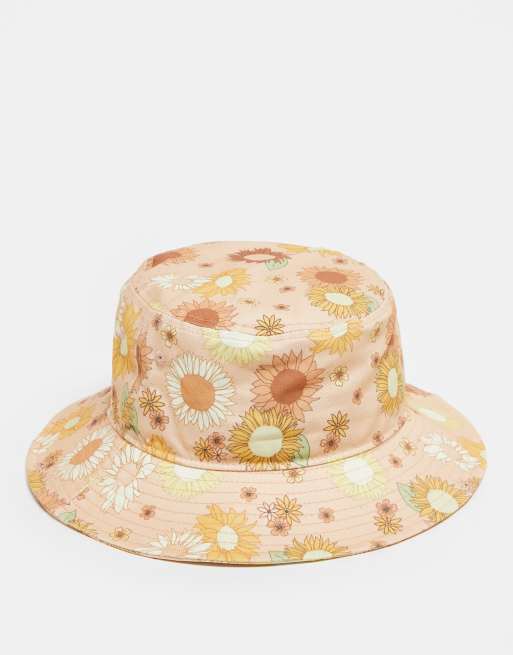 New Era – Pomarańczowy kapelusz typu bucket w kwiatowy wzór