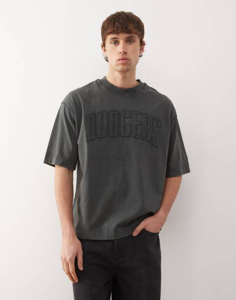 New Era – Pudełkowy T-shirt oversize w spranym szarym kolorze z aplikacją logo LA Dodgers - view 1