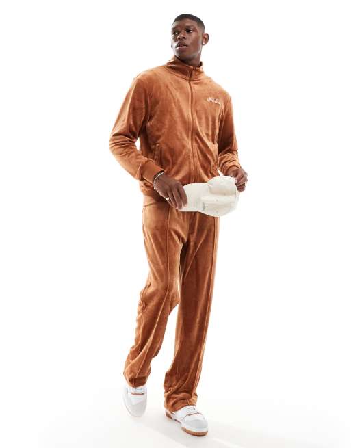 New Era – Rostfärgad träningsjacka i velour med dragkedja, del av set, 2 av 4