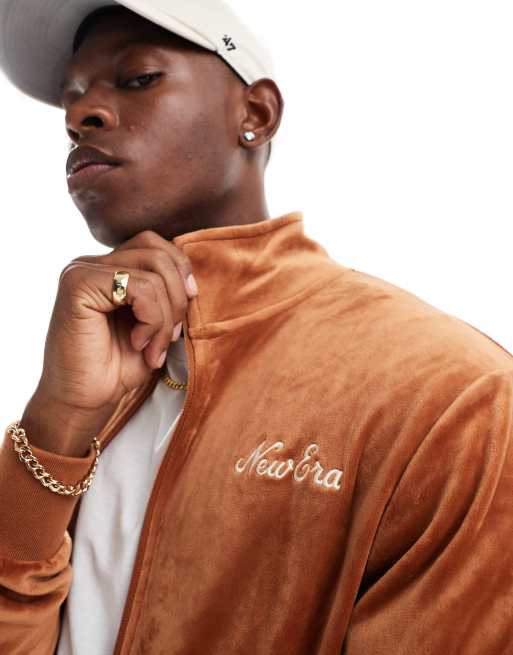 New Era – Rostfärgad träningsjacka i velour med dragkedja, del av set, 4 av 4