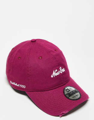 New Era script logo 9twenty distressed cap in red