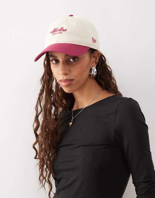 New Era script logo contrast peak cap in red multi