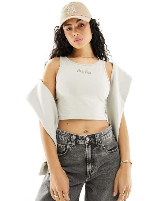 New Era script logo singlet in off white