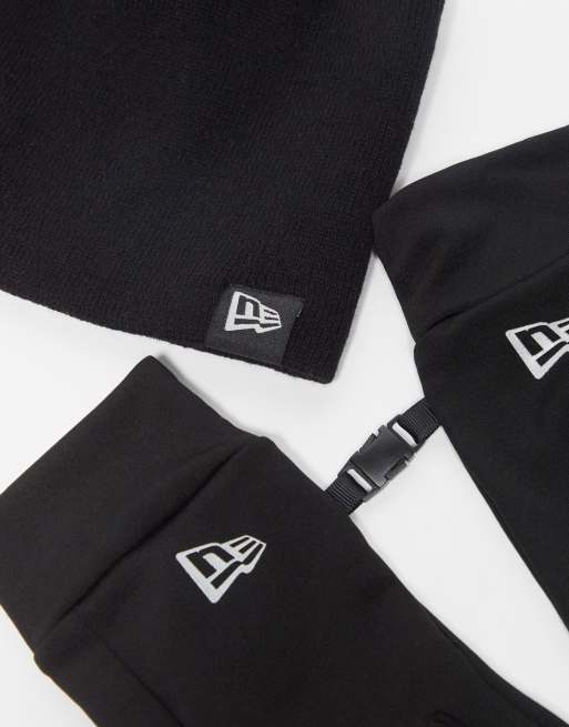 New Era - Set nero con berretto e guanti per touchscreen in maglia con logo della bandiera, 2 di 3
