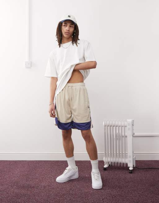 New Era - Short en mesh à empiècement contrastant - Crème