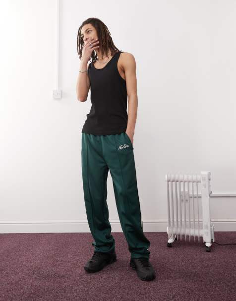 New Era side stripe wide leg track pant in green - view 1