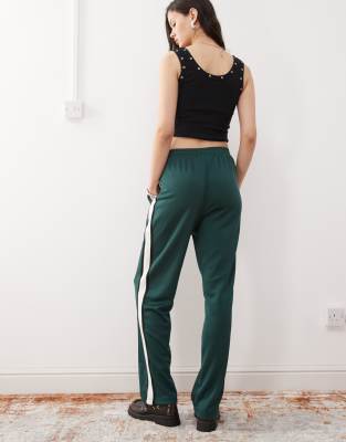 New Era Side Stripe Wide Leg Track Pants In Green