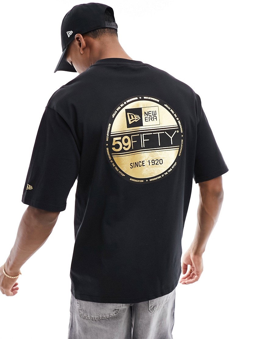 New Era sticker graphic back t-shirt with gold foil in black