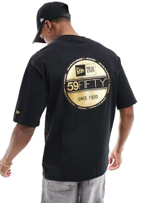 New Era sticker graphic back t-shirt with gold foil in black