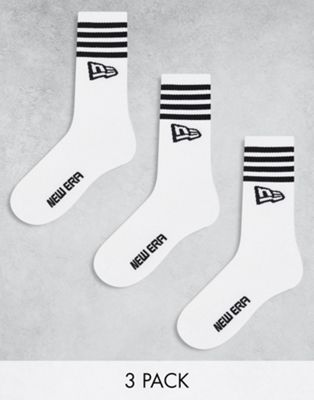 New Era stripe 3 pack socks in white