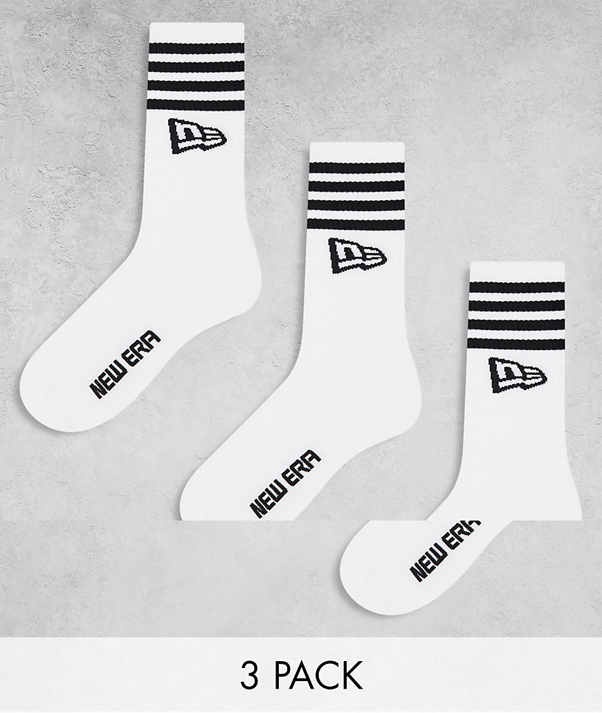 New Era stripe 3 pack socks in white