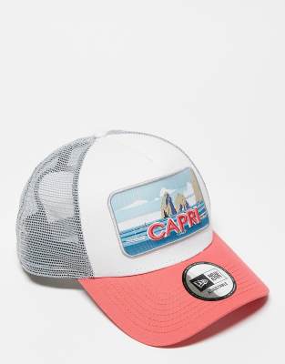 New Era summer location patch trucker in orange multi - view 1