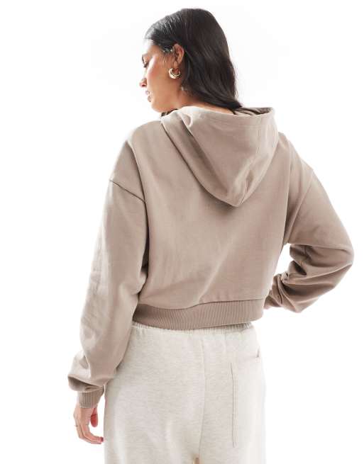 New Era - Sweat à capuche court avec logo New York brodé - Taupe, 4 de 4