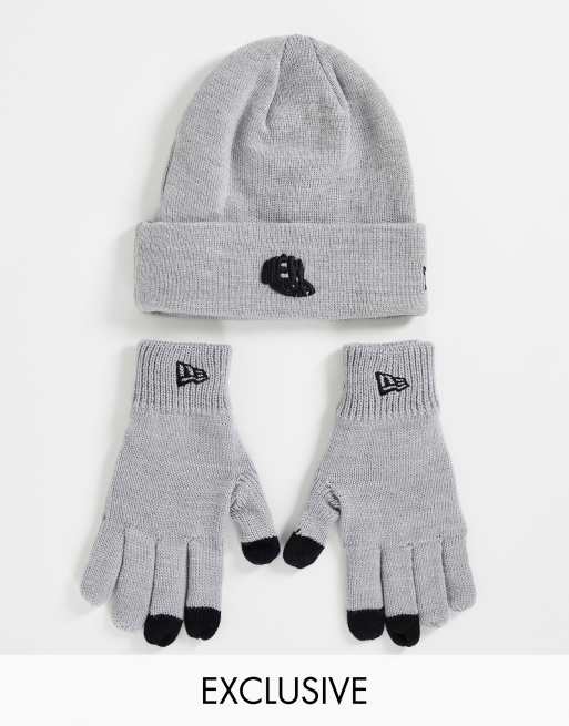 New Era – Szary dzianinowy zestaw z czapka beanie i rękawiczkami – Tylko w ASOS