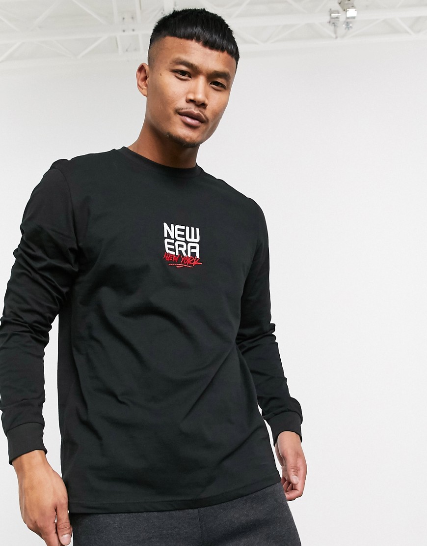 New Era - T-Shirt a maniche lunghe con logo contemporaneo nera-Nero