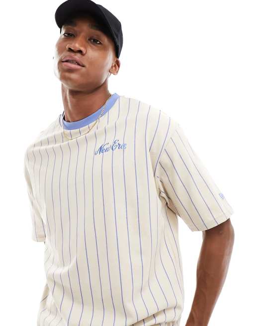 New Era - T-shirt bianco sporco con bordi a contrasto