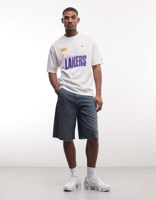 New Era - T-shirt in rete bianca con grafica LA Lakers, 2 di 5