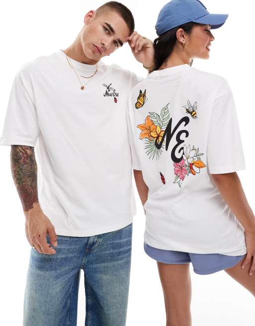 New Era - T-shirt unisexe avec imprimé broderies au dos - Blanc