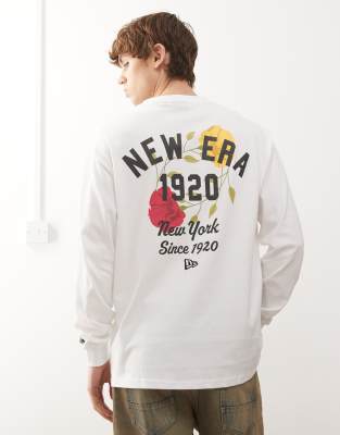 New Era - Top à manches longues avec motif fleuri au dos - Blanc