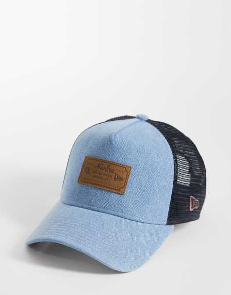 New Era – Trucker-Kappe aus Denim in Blau mit Lederaufnäher - view 1
