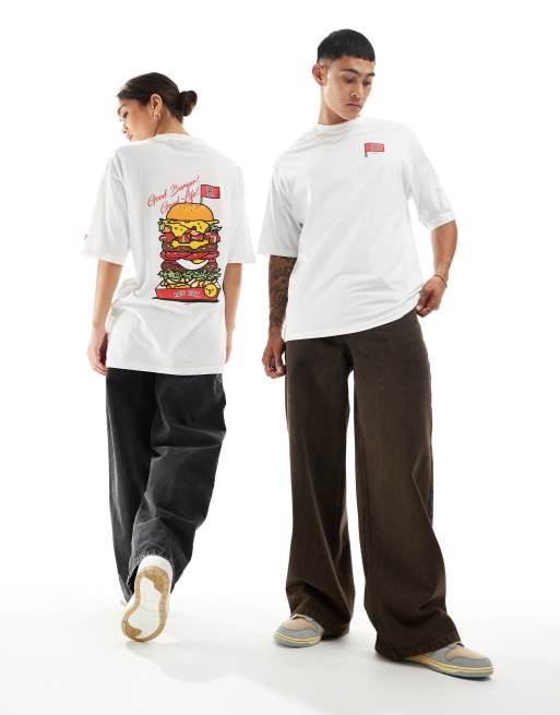New Era Unisex – Biały T-shirt z grafiką hamburgera
