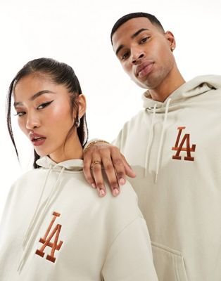 New Era unisex LA logo hoodie in ecru