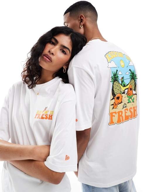 New Era – Unisex-T-Shirt in Weiß mit Früchte-Grafikprint auf dem Rücken