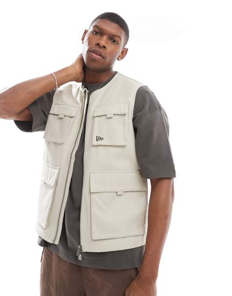 New Era utility vest in beige - view 1