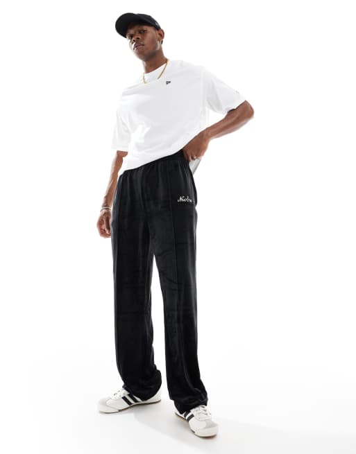 New Era velour straight leg sweatpants with script logo in black - part of a set