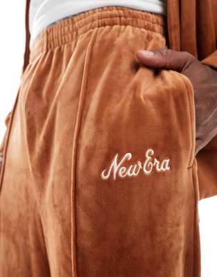 New Era Velour Straight Leg Sweatpants With Script Logo In Brown