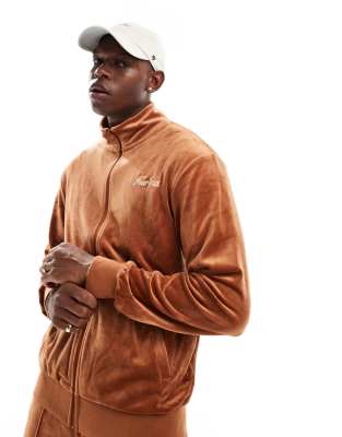 New Era New Era velour zip through track jacket co-ord in rust-Brown