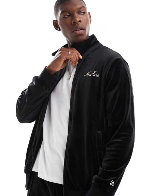 New Era velour zip up track jacket in black - part of a set