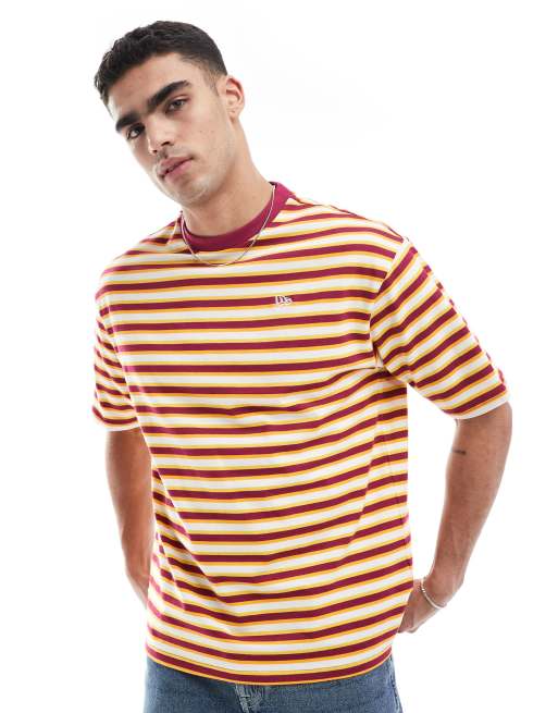 New Era - Verticle - T-shirt arancione multicolore con logo con righe a contrasto