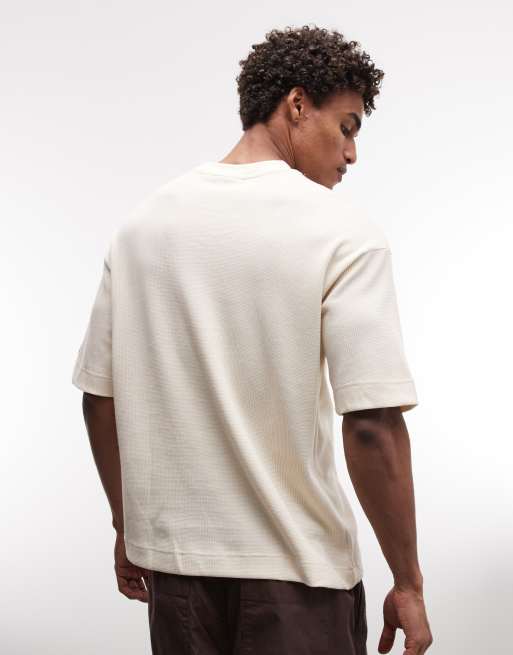 New Era waffle short sleeve boxy oversized fit t-shirt in beige, 4 of 5