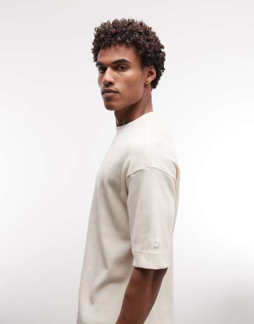 New Era waffle short sleeve boxy oversized fit t-shirt in beige, 5 of 5