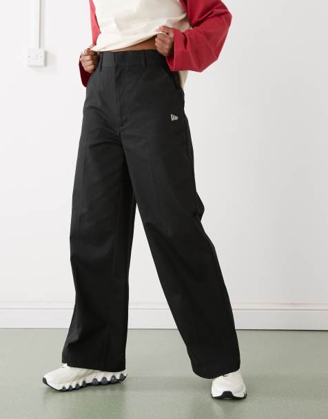 New Era wide leg chino trousers in black - view 1