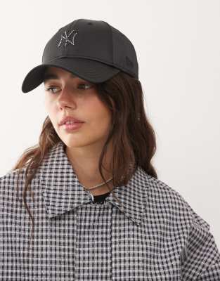 New Era Women - NY Yankees 9forty - Casquette satinée à logo en strass métallisé - Noir
