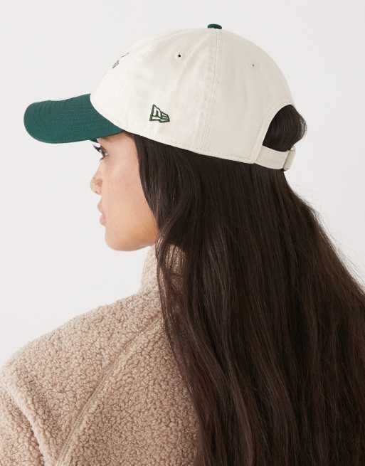 New Era Womens 9twenty washed cotton contrast peak cap in beige/green, 3 of 3