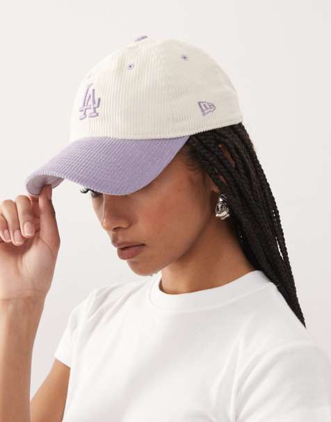New Era – Women's LA Dodgers 9Twenty – Kappe aus Cord in Beige mit kontrastierendem Schirm in Flieder - view 1
