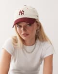 [New Era] New Era Womens NY Yankees 9Twenty cord contrast peak cap in beige/burgundy-Multi One Size MULTI