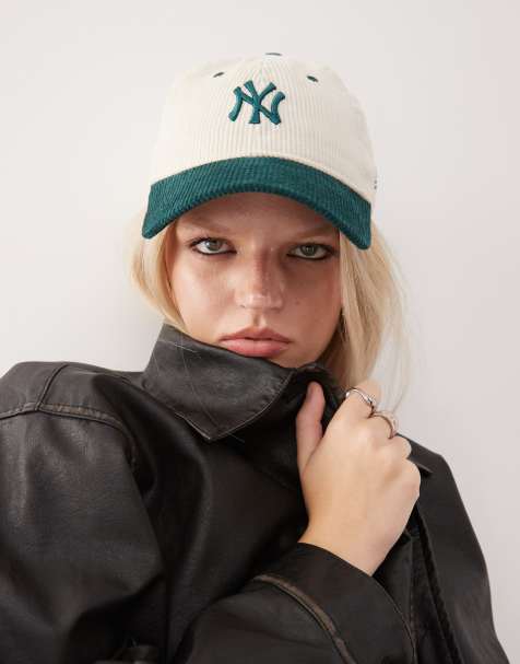 New Era Womens NY Yankees 9twenty cord contrast peak cap in beige/green - view 1
