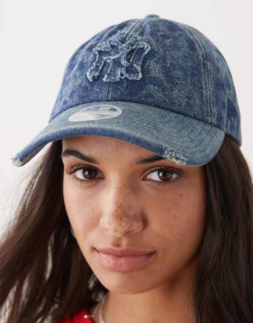 New Era Women's NY Yankees 9twenty distressed stone wash denim cap in blue, 3 of 3