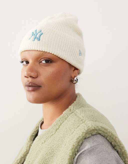 New Era – Womens – NY Yankees – Beżowa czapka beanie z mieszanki wełny z szerokim mankietem
