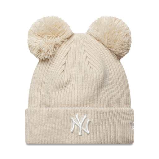 New Era Womens NY Yankees double pom ribbed beanie in beige